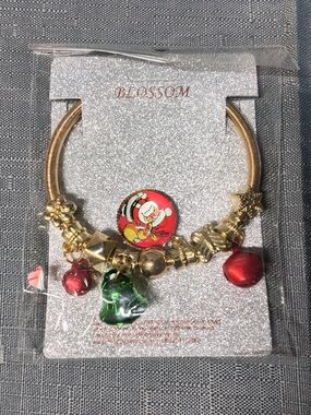 Gold-Tone Holiday Charm Bracelet with Red and Green Accents